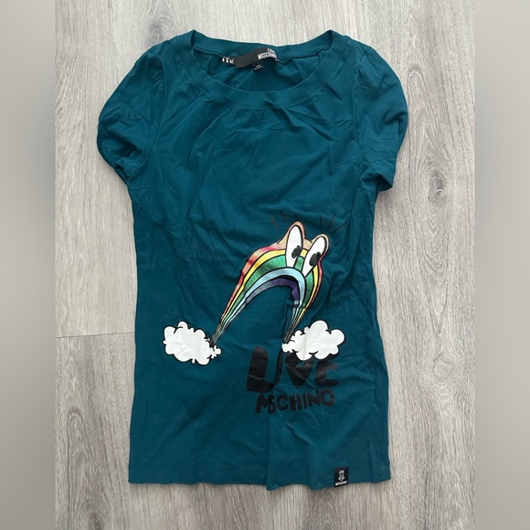 Love Moschino Tops - Love Moschino Teal Rainbow Graphic Blouse Long Sleeve